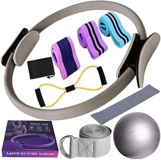 Pilates Essentials Kit for Women, 2025 New Better Me Pilates Kit, Pilates Rings Booty Bands, 11 Yoga Sets for Women, Hip Exercise Band Yoga Ball 25cm Figure 8 Resistance Band for Women (Gray)