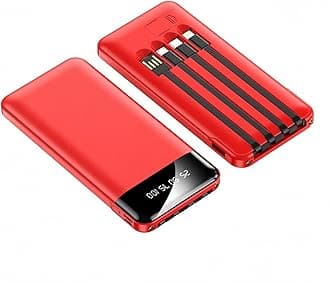 LUITON Slimmest 10000mAh Portable Charger Fast Charging with Build in USB-C Cable Type C Charger Cord Power Bank (Red)