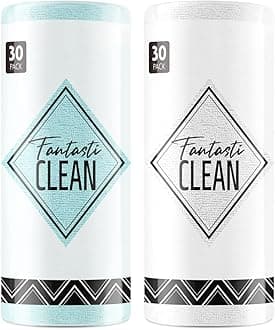 Fantasticlean Microfiber Cleaning Cloth Roll -30 Pack x2, Tear Away Towels, 12" x 12", Reusable and Washable Rags, for Car, House, Garage or Kitchen (White and Blue)