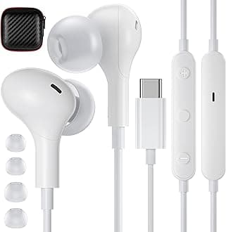 APETOO USB C Headphones for iPhone 17 16 15 iPad Air 5 Wired Earbuds for Samsung S26/S25/S24/S23/S22/S21 Magnetic Noise Isolating in-Ear Type C Earphones with Mic Volume Control for Pixel 8 7 6, White