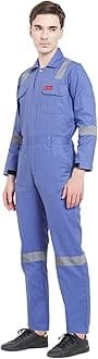 MEN'S 100% COTTON INDUSTRIAL WORK WEAR COVERALL BOILER SUIT WITH REFLECTIVE TAPE 200 GSM (4XL - 48, PETROL BLUE)