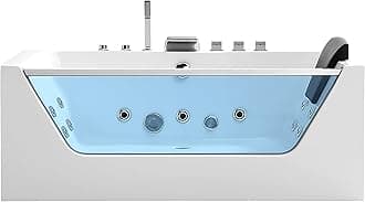 Empava 59 x 29" Whirlpool Tub,750W Acrylic Jetted Bathtub with 11 Jets,Hydromassage with Chromatherapy,3-Side Apron,58 Gallons,ETL Certified
