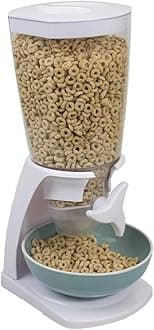 Cereal Dispenser Countertop, By Home Basics (White) | Plastic Cereal Dispenser For Pantry, With Twist-Knob | Perfect For Cereal, Candy, Pasta, Rice, and Pet Food