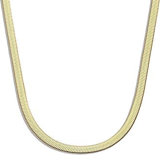 WomenGifts 14K Gold Silver Plated Herringbone Necklace for Women, Dainty Snake Chain Choker, Trendy Simple Long Layered Jewelry Non Tarnish, 3/4/5/8mm,14,16,18,20,22,24,26 Inch Thin & Chunky Options