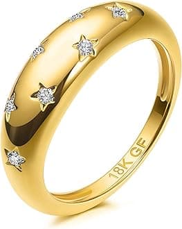Chunky Gold Plated Rings for Women - Trendy Cubic Zirconia 14k Gold Filled Stackable Rings