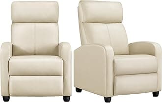 PU Leather Reclining Chair Single Sofa for Living Room Padded Seat with Pocket Spring for Small Space Living Room Bedroom Home Theater Beige