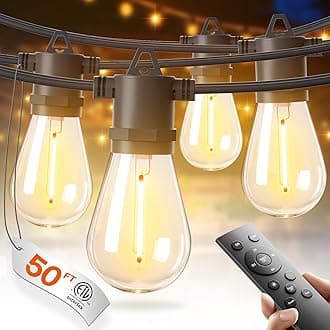 addlon 50FT LED Outdoor String Lights with Edison Shatterproof Bulbs, Weatherproof Strand, Commercial Grade Patio Lights, Decorative for Garden or Patio, Black