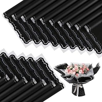 FUHITIM 20 Sheets Flower Wrapping Paper - Waterproof Floral Bouquet Wrapping Paper, Florist Supplies Packaging Paper for Wedding Birthday Gift DIY Crafts (Black)