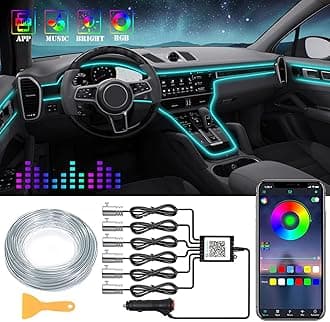 Interior Car LED Strip Lights, RGB 6 in 1 Ambient Lighting Kits with 315 inches Fiber Optic, 16 Million Colors APP Wireless Control Car Neon Lights, with Music Sync Function