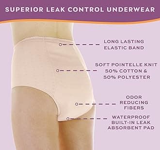 Wearever Women's Maximum Absorbency Incontinence Panties for Bladder Control - Washable, Reusable, Leak Proof Underwear for Women 600 ml - (Pack of 3) (Beige) (3X) (Fits Hip: 49-51")