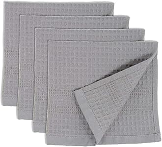 Gilden Tree 100% Natural Cotton Classic Grey Waffle Weave Washcloth, Cloth, Cleaning Cloths Set of 4 (Pewter)