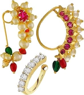 - FASHIONS Maharashtrian Marathi traditional nath nose ring Without Piercing Nose Pin Clip on Nathiya For Women