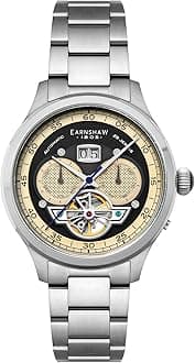 Thomas Earnshaw Baron Men's Watch – Automatic Open-Heart Movement, Grand Date Calendar, 43mm Stainless Steel Case, Leather Strap, 50m Water Resistant, ES-8187