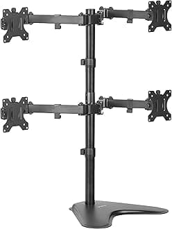 Quad 13 to 30 inch Monitor Free-Standing Mount, Fully Adjustable Desk Stand, Holds 4 Flat or Curved Display Screens, STAND-V004F