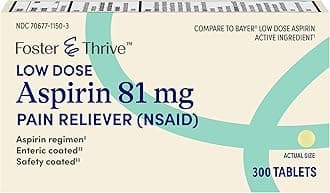 Aspirin Low Dose 81 mg, Enteric Coated Tablets, Doctor Recommended, Secondary Prevention of Cardiovascular Disease, 300 Coated Tablets
