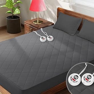 Heated Mattress Pad King Size Quilted Zone Heating Electric Bed Warmer Comfort Heat Mattress Pad Cover Dual Controller（10 Heat Setting | 1-12 Hours Auto Shut Off | with 8-21 Inch Deep Pocket） Gray