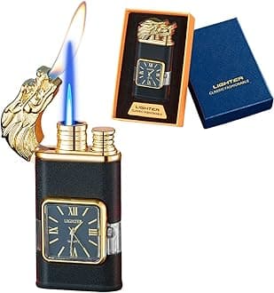 Torch Lighter, Magic Dual Flame Dragon Lighter with Portable Size, Windproof Lighter with Visible Fuel, Adjustable Flame Refillable Butane Lighter for Men Friends Gifts (Without Butane)-Matte Black-d