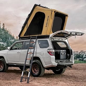 Sanhima Rooftop Tent Hard Shell - Hotham Lite Overland Aluminium Roof Top Tent 4.56" Slimline, w/Tri-Color LED Strip Light & 1.97” Thick Mattress, for Car SUV Truck Camping, 2-3 People