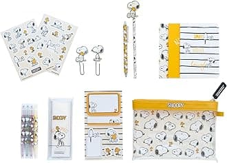 Grupo Erik Snoopy Stationery Set | Pencil Case with A6 Notebooks, Highlighters, Sticky Notes, Paper Clips, Stickers, Pen, Pencil | Snoopy Gifts for Dog Lovers