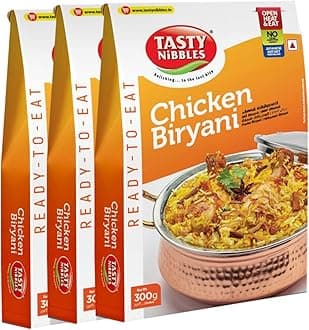 - Tasty Nibbles Ready to Eat Chicken Biryani 300g [Pack of 3] | Open Heat & Eat | No Food Additives Added | Japanese Retort Technology