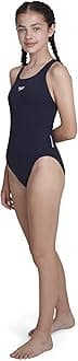 Speedo Girls' Essential Endurance + Medalist' Swimsuit, Neon Blue, 30 (Age 11-12)