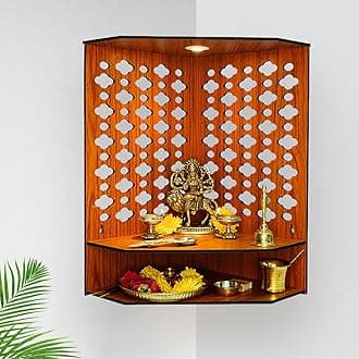 Ekhasa Wooden Pooja Mandir for Home | Wall Mounted Wooden God Temple with LED Spotlight