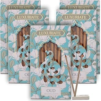 LUXURIATE Oudh Oud Bambooless Incense Dhoop | Natural Herbal Incense Organic Incense, Long-Lasting Incense Stick, Agarbatti for Puja | Luxury Premium Incense - Pack of 5 (100 Sticks)