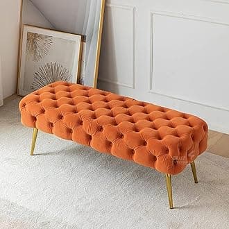 CRUZ INTERNATIONAL - online shopping-be ready ! Modern 2-Seater Upholstered Ottoman Settee Couch Bench Pouffe Footstool - Stool for Living Room, Bedroom, or Office (Orange)