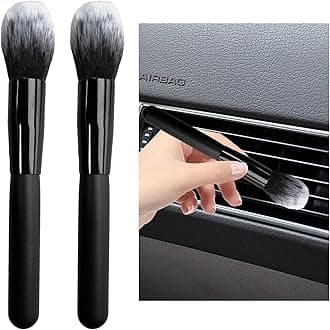 2PCS Car Interior Dust Brush, Soft Scratch Free Auto Detailing Brushes, Universal Vehicle Interior Cleaning Tool for Automotive Dashboard, Air Vents, Leather (Long Black & White)