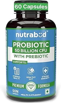 Probiotic Supplement 50 Billion CFU - 60 Veg Capsules - Probiotic for Gut Health Supplements - Supports Digestion & Immunity (60 Count (Pack of 1), Unflavoured)