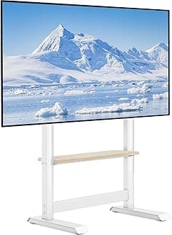 Universal TV Stand for 55-100 inch LCD LED OLED Flat Curved TVs, Floor TV Stand with Mount, Height Adjustable and Large Storage Shelf, Holds up to 150 lbs, White
