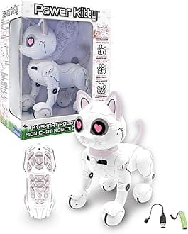 LEXIBOOK, Power Kitty® Remote Control Robot Cat, Programmable Smart Robot, Light, Sound, White/Pink, KITTY01