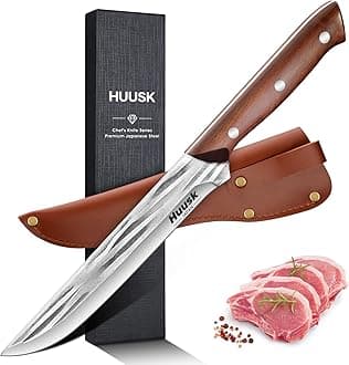 Huusk Knives from Japan,7 Inch Fillet Knife for Meat Cutting, Japanese Professional High Carbon Steel Hand Forged Boning Knife with Sheath for Kitchen Cooking and Camping BBQ Father's Day Gift