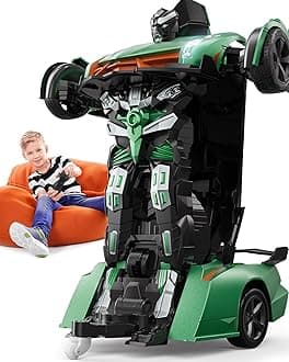 V992 Transform Remote Control Car, 2-in-1 Transform Robot RC Cars,1:14 Scale,Robot Toy Car with Sound & Light,Gesture Sensing,Automatic Deformation,Gifts Toys for Boys and Girls 4-6(Green)