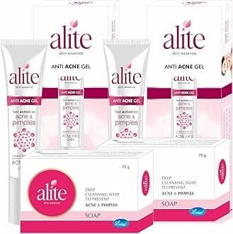 ALITEAnti Acne Skin care Combo Pack of 4 - Anti Acne Gel ((2)15g Each) and Deep Cleansing Acne Soap ((2)75g Each) Enriched with Tea Tree Oil and Vitamin E For Acne Free and Nourished Skin