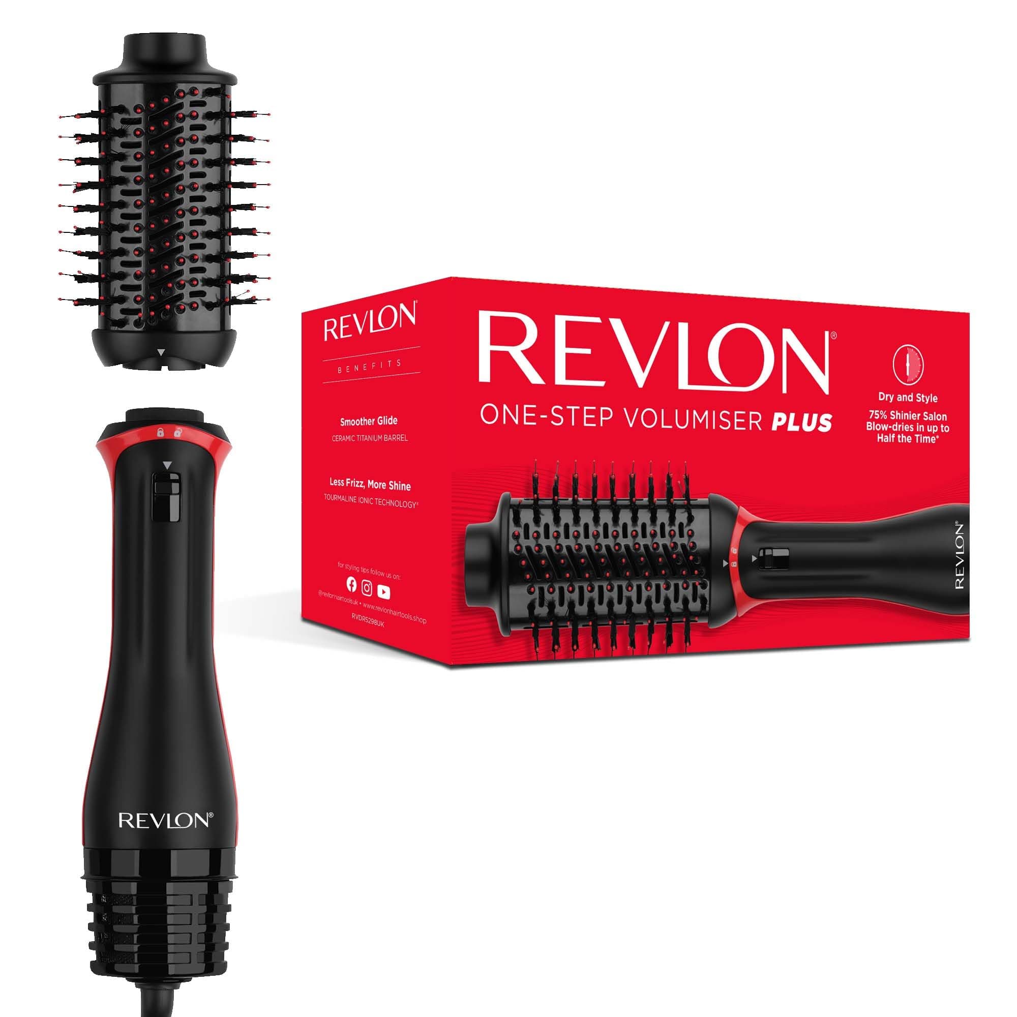 One-Step Volumiser Plus (Patented Detachable Head, Ceramic Titanium Barrel, Nylon Styling Bristles with Activated Charcoal Pins, Tourmaline Ionic Technology), RVDR5298UK