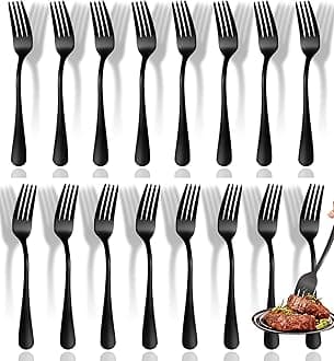 12 Pcs Black Forks Silverware,Top Food Grade Stainless Steel Forks Silverware Set, 8 Inches, Mirror Polished & Dishwasher Safe, New Apartment Essentials