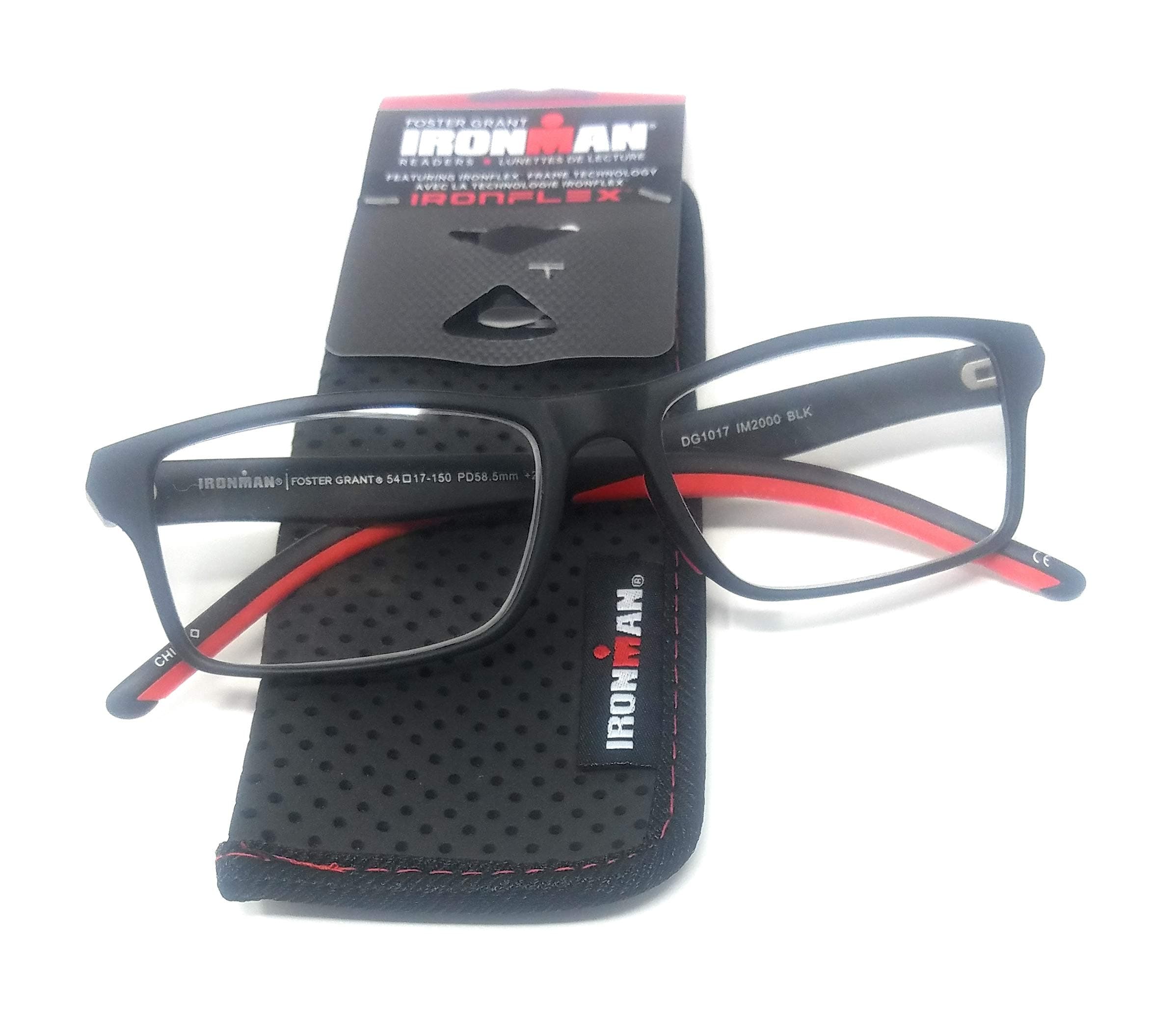 Foster Grant Ironman IronFlex Reading Glasses, Black/Red (+2.00)