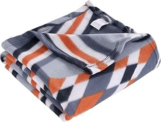 VAS COLLECTIONS - 300 TC All Season Solid/Plain/Printed Light Weight Polar Fleece Single Bed Blanket Lightweight, (152 x 230 cm, Grey, Black & Orange)