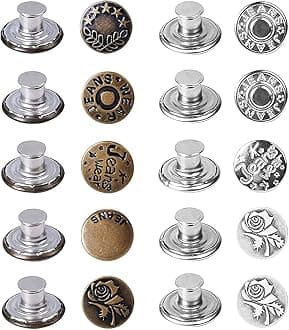 HASTHIP® 10pcs Detachable Buttons for Jeans, No Sew Instant Loose Jean Button Pins Reusable Tightener Replacement Buttons for Clothes Adjustment, Hats Bags Decorations (Copper & Silver Combo)