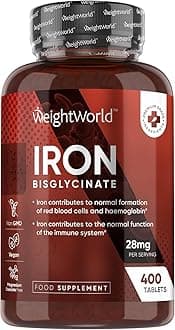 Iron Supplements for Women & Men - 28mg - 400 Tablets (6+ Months Supply) - Highly Bioavailable Ferrous Bisglycinate Form - Non-GMO & Vegan Iron Tablets High Strength - Gentle Formulation