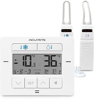 AcuRite Matte White Digital Wireless Fridge and Freezer Thermometer for Home and Restaurants with Alarm and High/Low Temperature Records (00523M)