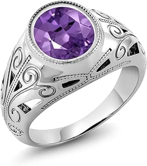 Gem Stone KingMen's 925 Sterling Silver Oval Amethyst Ring (4.60 Cttw, Gemstone Birthstone, Available In Size 7,8,9,10,11,12,13)