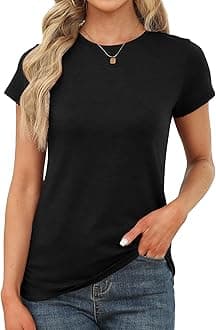Womens Short Sleeve Tops Summer T Shirts Round Neck Causal Fashion Basic Tee