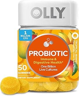 OLLY Probiotic Gummy, Immune and Digestive Support, 1 Billion CFUs, Chewable Probiotic Supplement, Mango, 25 Day Supply - 50 Count
