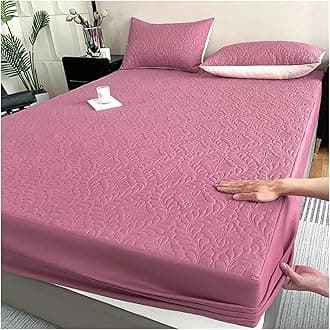 Waterproof Quilted Mattress Protector Breathable Bed Linen Mattress Cover No Pillowcase for Bedroom(Deep Pink,140x200x30cm)