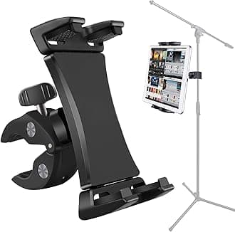 Microphone Music Stand Tablet Smartphone Holder Mount Heavy Duty 360 Degree Swivel Clamp Compatible with 3.5 to 13.5in Phone Tablets, iPad Pro 12.9 11 10.5 Air Mini, Surface Galaxy Tab, iPhone Galaxy