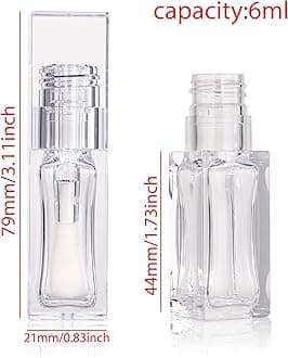 COSIDEA 18pcs Empty 6ml Square Clear PETG lip gloss tubes big deo foot wand lipgloss tube container for lip oil