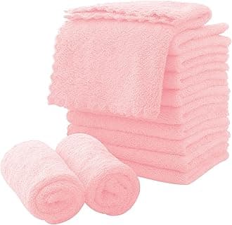 MOONQUEEN Microfiber Facial Cloths Fast Drying Washcloth 12 Pack - Premium Soft Makeup Remover Cloths - Pink