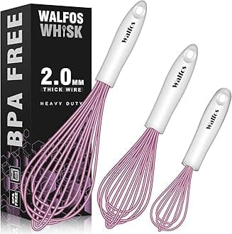 Walfos Whisk, Silicone Whisks for Cooking & Baking Non Scratch Rubber Coated Pink Whisk for Non-stick Wisk, Perfect for Frothing, Blending, Beating and Whisking (3pack Pink)